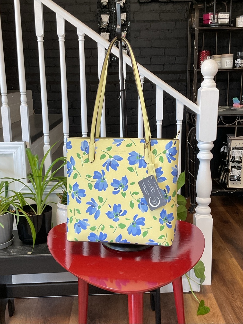 kate spade Yellow Tote with Blue Floral Print